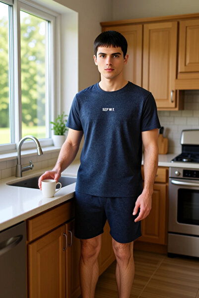 PayBuy Men's Slogan Printed Crew Neck Short Sleeve Cotton Pajama Set Functional Durable Stylish