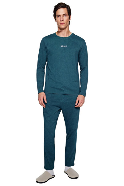 PayBuy Men's Anthracite Crew Neck Printed Long Sleeve Pajama Set Functional Durable Modern