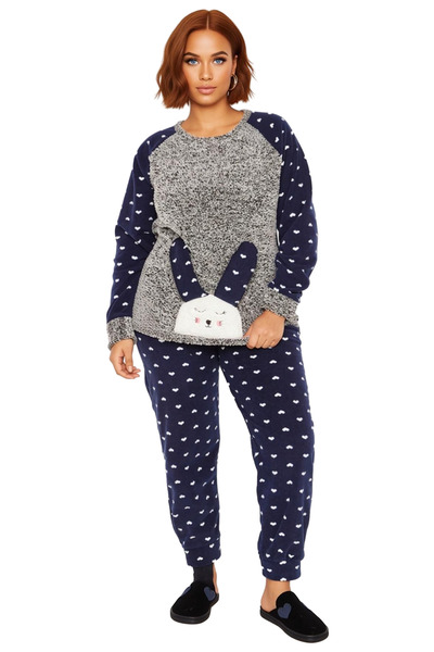 PayBuy Women's Cute Rabbit Detailed Fleece Pajama Set Functional Durable Quality Comfortable Stylish