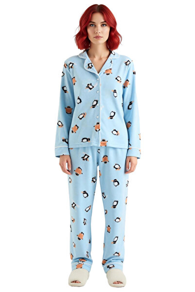 PayBuy Set de pijamale din lână cu guler cămașă cu model pinguin pentru femei Funcțional Durabil Calitate Confortabil