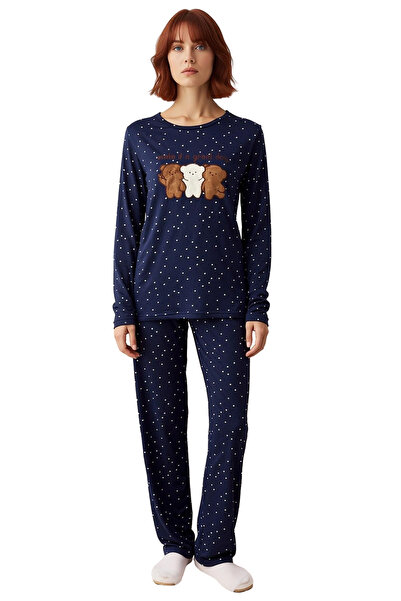 PayBuy Set de pijamale pentru femei cu patch-uri cu ursuleț cu buline, funcțional, durabil, de calitate, confortabil, sport