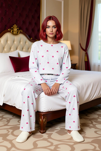 PayBuy Women's Melange Heart Patterned Pajama Set Functional Durable Quality Comfortable Aesthetic Stylish
