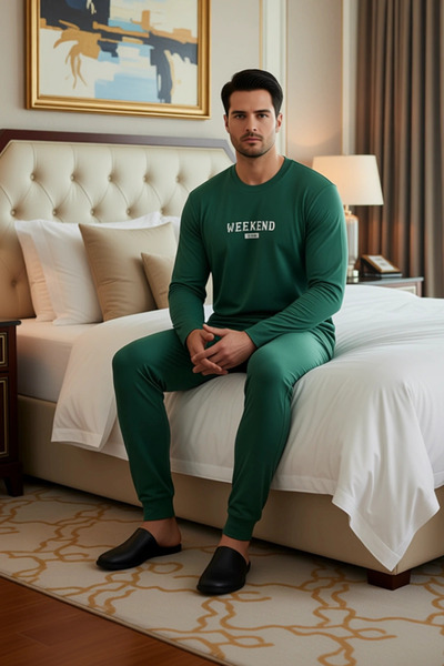 PayBuy Men's Crew Neck Slogan Printed Pajama Set Functional Durable Quality Comfortable Stylish