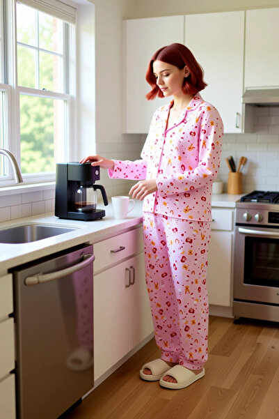 PayBuy Women's Heart Pattern Pajama Set Shirt Collar Long Sleeve Functional Durable Quality Stylish