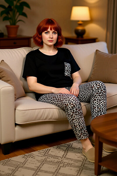 PayBuy Set de pijamale din bumbac pentru femei imprimeu leopard guler rotund ...