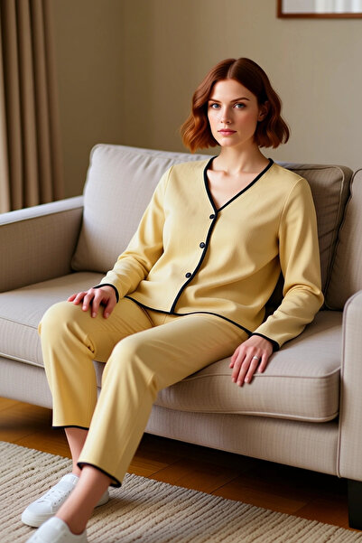 PayBuy Γυναικείο σετ πλεκτό με κουμπιά με λαιμόκοψη σε σχήμα V, λειτουργικό, ανθεκτικό, ποιοτικό, άνετο και κομψό