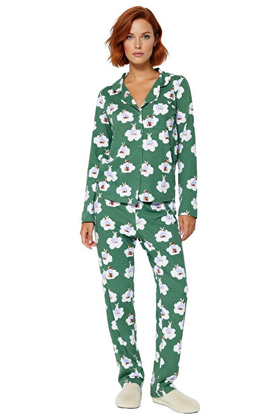 PayBuy Women's Teddy Bear Patterned Shirt and Pipe Leg Pajama Set Functional Durable Quality Sports