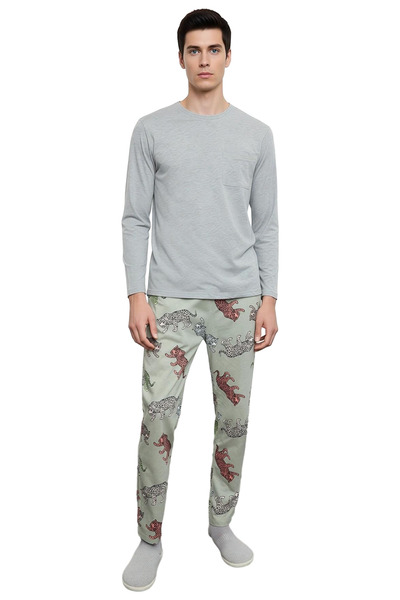 PayBuy Men's Tiger Pattern Crew Neck Pajama Set Functional Durable Quality Comfortable Stylish