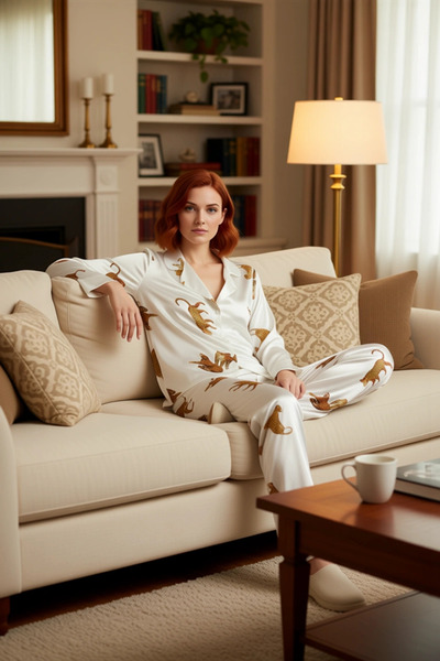 PayBuy Women's Tiger Pattern Shirt and Pants Pajama Set Functional Durable Quality Comfortable