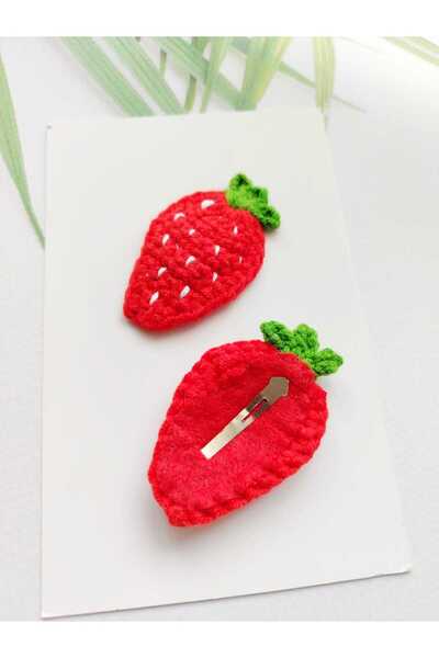Hand Mother's Since 2024 Strawberry Fruit Model Children's Hair Accessory Handmade 2-Piece Snap Buckle Braid 100% Cotton Organic Buckle