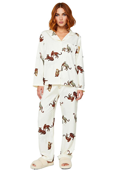PayBuy Women's Tiger Pattern Shirt Collar Pajama Set Functional Durable Quality Comfortable Stylish