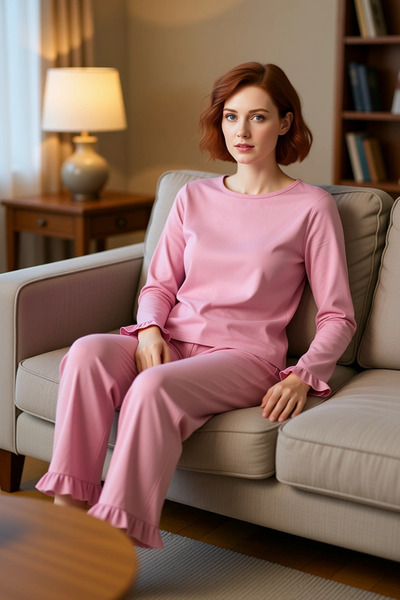 PayBuy Γυναικείο σετ πιτζάμες με μακρυμάνικο λαιμόκοψη με βολάν, λειτουργικό,...