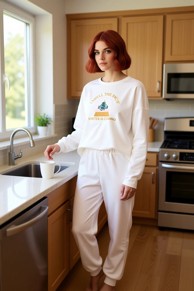 PayBuy Women's Snow Globe Embroidered Crew Neck Knitted Pajama Set Functional Durable Quality Stylish