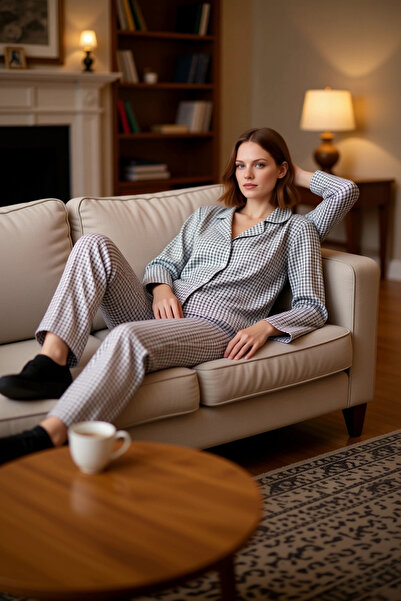PayBuy Kadın Ekose Flanel Gömlek Pantolon Pijama Takımı Fonksiyonel Dayanıklı...