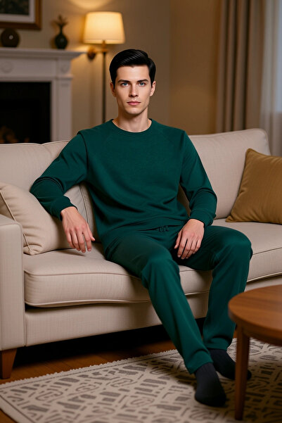 PayBuy Ανδρικό σετ πιτζάμες με υφαντό βάφλα με λαιμόκοψη σε σχήμα V, ανοιχτό χακί, λειτουργικό, ανθεκτικό, ποιοτικό και άνετο