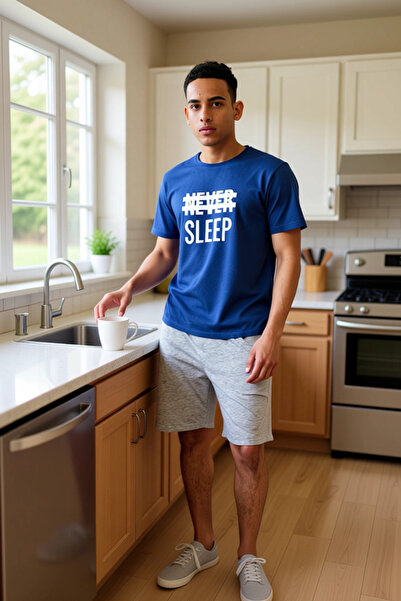 PayBuy Men's Slogan Printed Crew Neck Short Sleeve T-Shirt and Shorts Pajama Set Functional Stylish