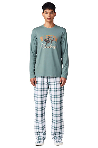 PayBuy Ανδρικό σετ πιτζάμες με καρό σχέδιο με λαιμόκοψη, λειτουργικό, ανθεκτικό, ποιοτικό, άνετο και κομψό