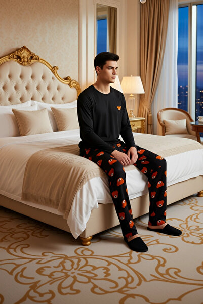 PayBuy Teddy Bear Printed Crew Neck Long Sleeve Pajama Set Men's Functional Durable Quality