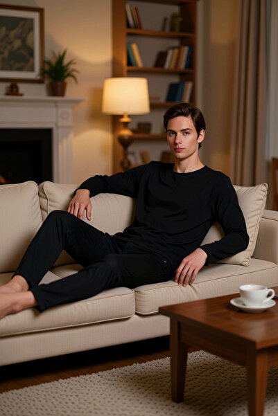 PayBuy Set de pijamale cu mâneci lungi guler rotund pentru bărbați Funcțional...