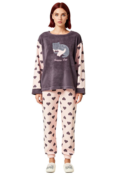 PayBuy Women's Heart Fleece Pajama Set Crew Neck Long Sleeve Functional Durable Quality Stylish