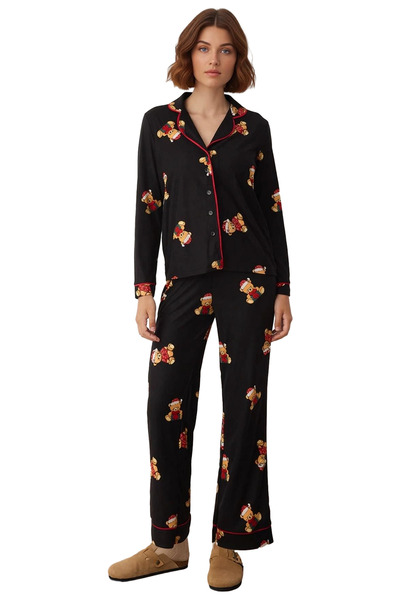 PayBuy Women's Teddy Bear Pajama Set Shirt Collar Long Sleeve Functional Durable Quality Aesthetic