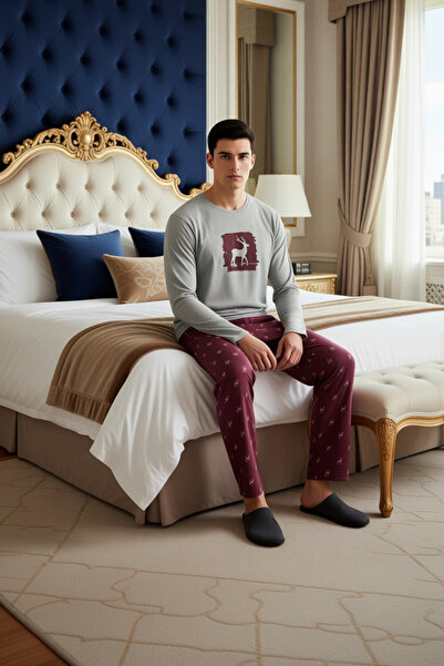 PayBuy Men's Geyik Printed Crew Neck Pajama Set Functional Durable Quality Comfortable Stylish