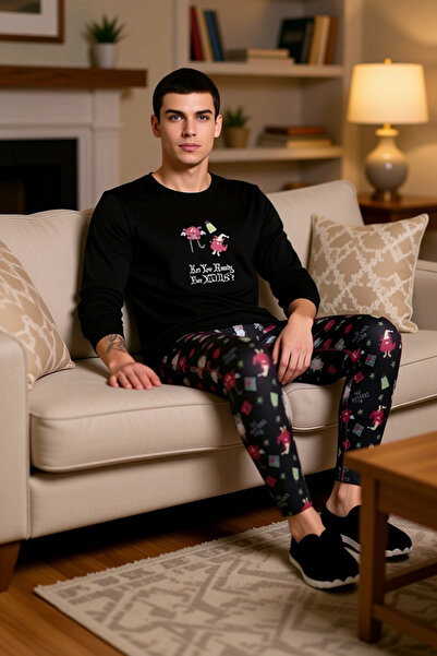 PayBuy Men's New Year Themed Regular Fit Pajama Set Functional Durable Quality Comfortable Stylish