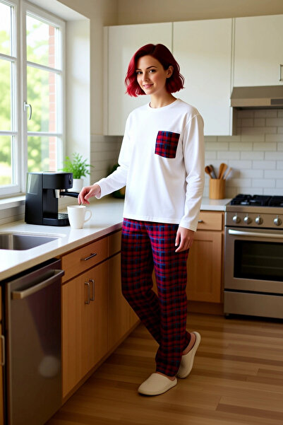 PayBuy Set de pijamale pentru bărbați, în carouri, cu mâneci lungi, cu buzunare, funcțional, durabil, de calitate, confortabil, estetic