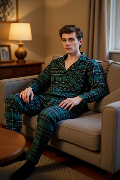 PayBuy Ανδρικό καρό υφαντό πουκάμισο και παντελόνι σετ πιτζάμες Λειτουργικό α...