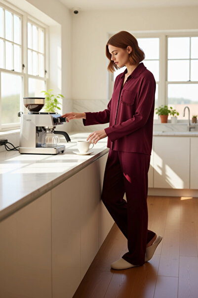 PayBuy Women's Plum Plain Woven Viscose Shirt Pants Pajama Set Functional Durable Aesthetic