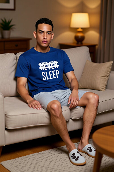 PayBuy Men's Slogan Printed Crew Neck Short Sleeve T-Shirt and Shorts Pajama Set Functional Stylish