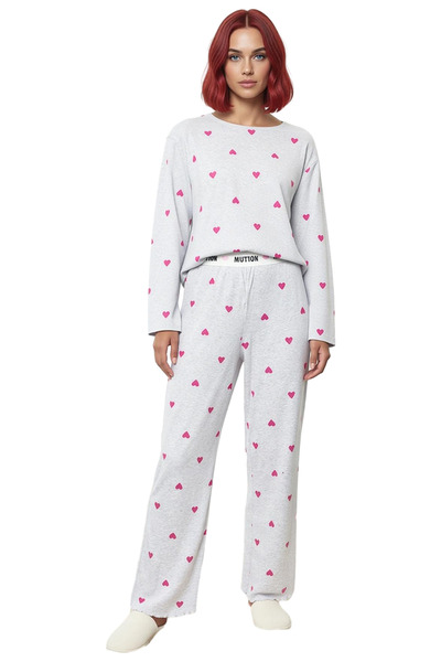 PayBuy Women's Melange Heart Patterned Pajama Set Functional Durable Quality Comfortable Aesthetic Stylish