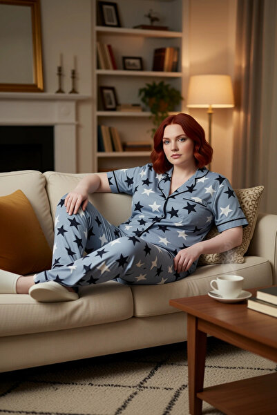 PayBuy Γυναικείο Σετ Πιτζάμες με Πλεκτό Γιακά Πουκάμισο με Αστέρια Λειτουργικό Ανθεκτικό Ποιοτικό Αισθητικό