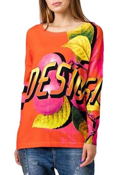 Desigual Logo Printed sweater, Orange, M