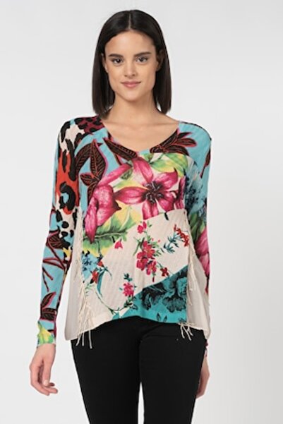 Desigual Fine knit sweater with V-neck Jabalpur, Multicolor, S