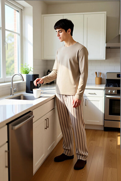 PayBuy Ανδρικό σετ πιτζάμες με ριγέ λαιμόκοψη, λειτουργικό, ανθεκτικό, ποιοτικό, άνετο, αισθητικό και κομψό