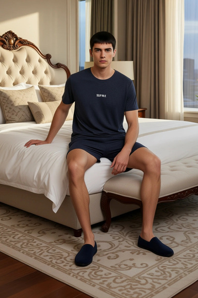 PayBuy Men's Slogan Printed Crew Neck Short Sleeve Cotton Pajama Set Functional Durable Stylish