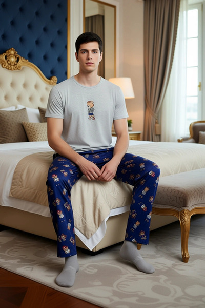 PayBuy Men's Teddy Bear Patterned Crew Neck Pajama Set Functional Durable Quality Comfortable Stylish