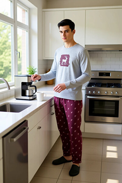 PayBuy Men's Geyik Printed Crew Neck Pajama Set Functional Durable Quality Comfortable Stylish