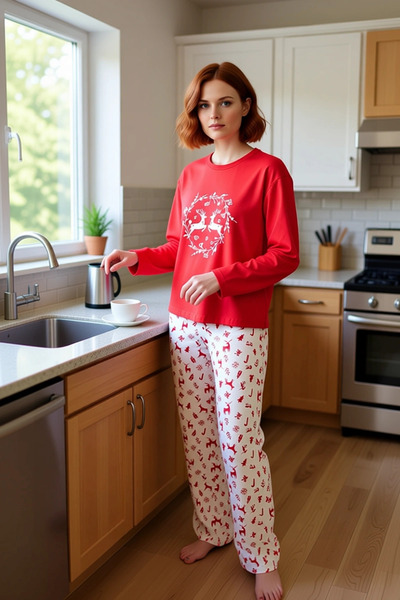 PayBuy Women's Red Christmas Themed Long Sleeve Pajama Set Functional Durable Quality Comfortable