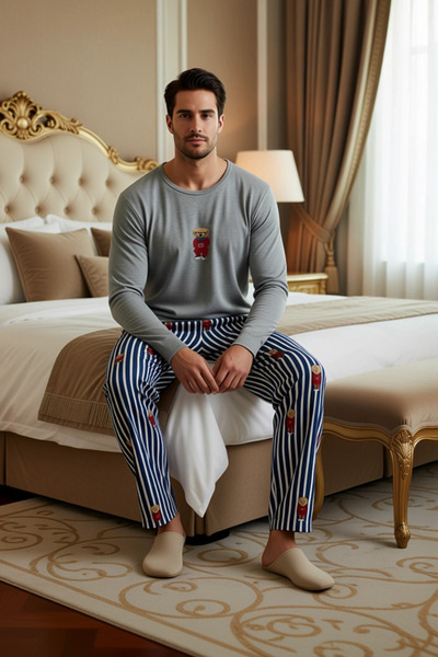 PayBuy Men's Teddy Bear Crew Neck Long Sleeve Pajama Set Functional Durable Quality Comfortable
