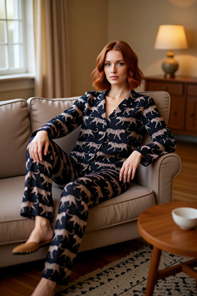 PayBuy Women's Tiger Pattern Shirt Collar Pajama Set Functional Durable Quality Comfortable Stylish