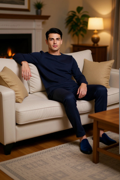 PayBuy Чоловічий комплект піжами з вафельної тканини з V-подібним коміром, світло-хакі, функціональний, міцний, якісний, зручний