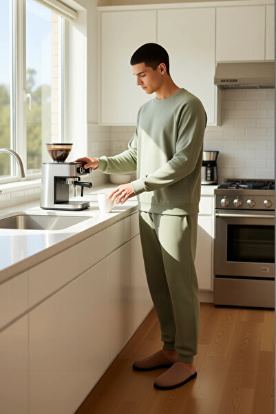 PayBuy Men's Waffle Woven V-Neck Pajama Set Light Khaki Functional Durable Quality Comfortable