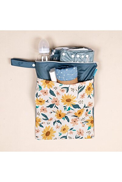 EXCEFORE Diaper Wet Dry Bag Waterproof Reusable with Two Zippered Pockets (Flower)