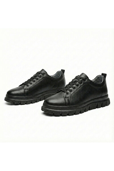 Bonjey Black Stitched Sole 100% Genuine Leather Waterproof Guaranteed Thick Soled Men's Sneaker Shoes