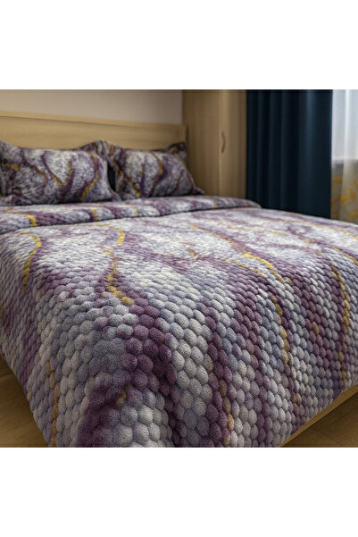 OEM Double Duvet Set with 2 Pillowcases, Cocolino Fluffy, Purple Marble Pattern