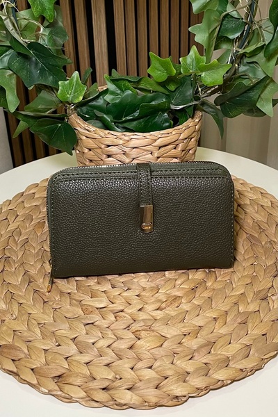 themoiss Fibag Women's Khaki Green Wallet with Gold Accessories