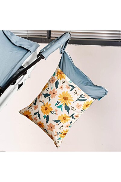 EXCEFORE Diaper Wet Dry Bag Waterproof Reusable with Two Zippered Pockets (Flower)