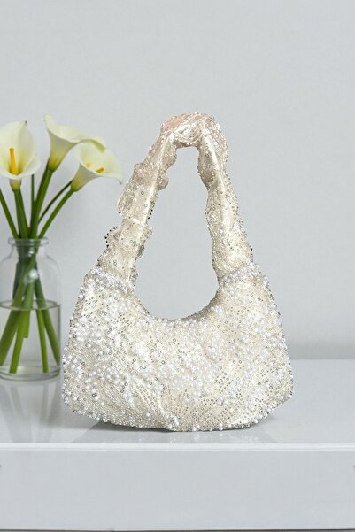 vesperatr Tasarım boncuklu incili abiye nikah el çantası